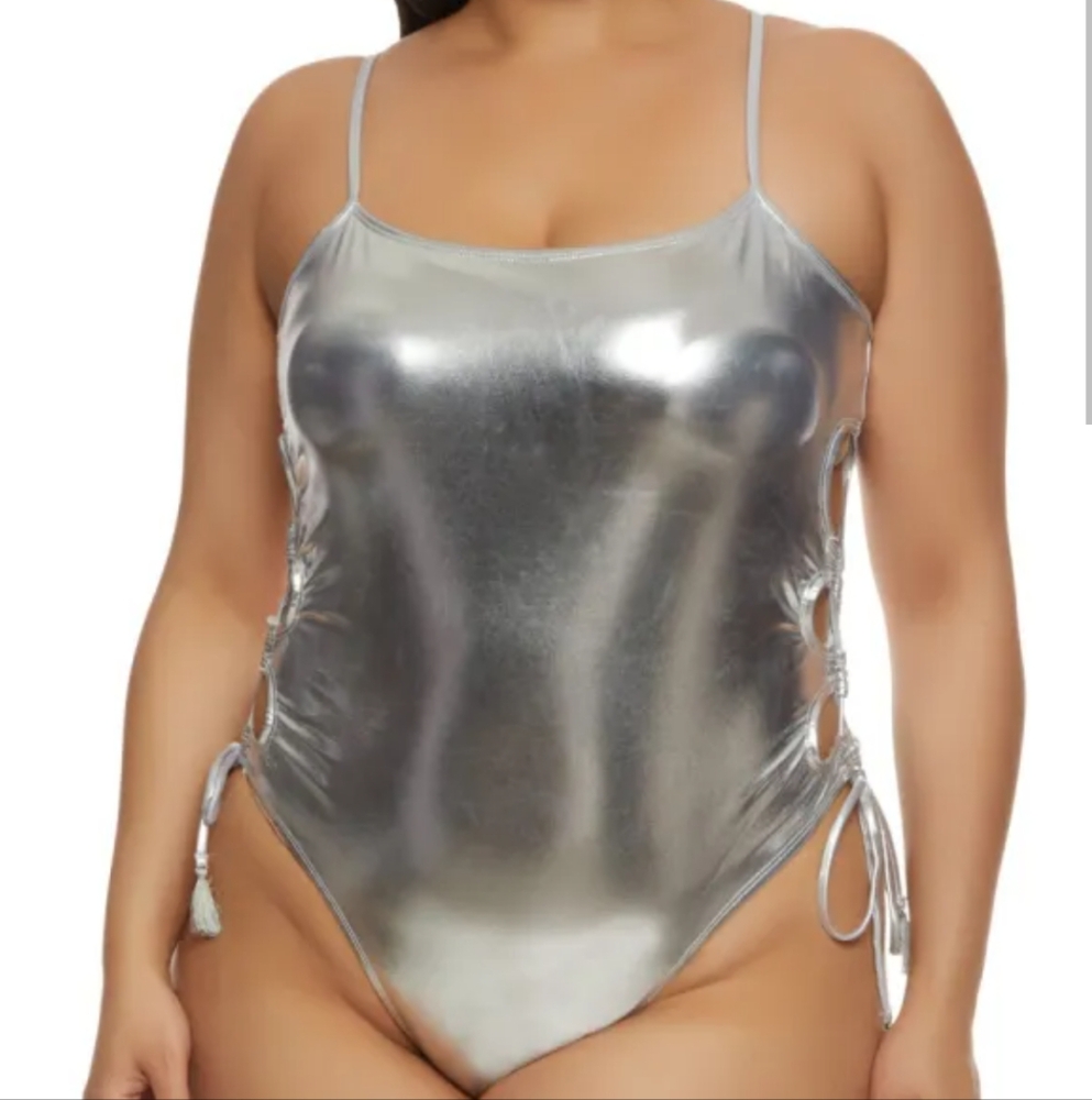Shiny Silver Ruched Swimsuit